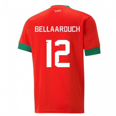 Kandiny Hombre Camiseta Marruecos Alaa Bellaarouch #12 Rojo 1ª Equipación 22-24 La Camisa Chile