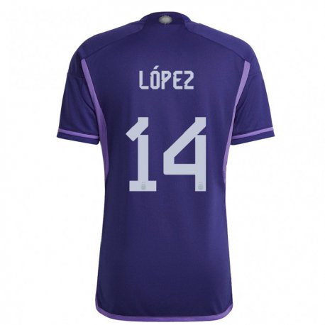 Kandiny Hombre Camiseta Argentina Lautaro Lopez #14 Morado 2ª Equipación 22-24 La Camisa Chile