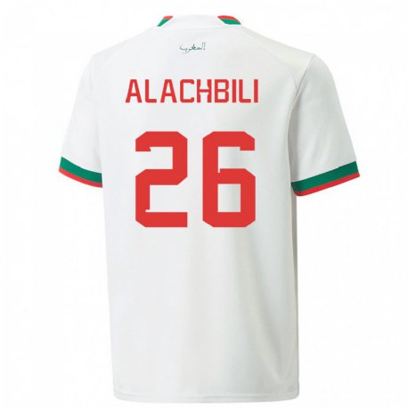 Kandiny Hombre Camiseta Marruecos Taha Alachbili #26 Blanco 2ª Equipación 22-24 La Camisa Chile