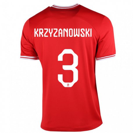 Kandiny Hombre Camiseta Polonia Jakub Krzyzanowski #3 Rojo 2ª Equipación 22-24 La Camisa Chile