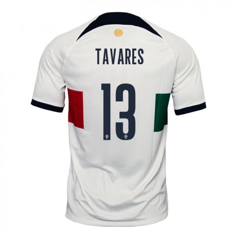 Kandiny Hombre Camiseta Portugal Nuno Tavares #13 Blanco 2ª Equipación 22-24 La Camisa Chile