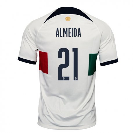 Kandiny Hombre Camiseta Portugal Andre Almeida #21 Blanco 2ª Equipación 22-24 La Camisa Chile