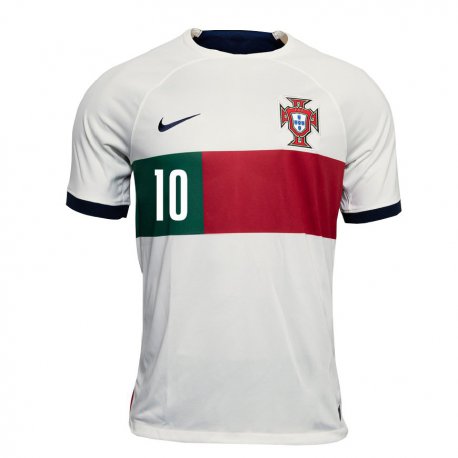 Kandiny Hombre Camiseta Portugal Diogo Prioste #10 Blanco 2ª Equipación 22-24 La Camisa Chile
