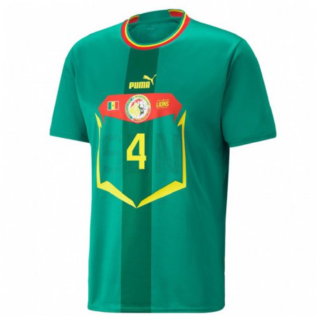 Kandiny Hombre Camiseta Senegal Cavin Diagne #4 Verde 2ª Equipación 22-24 La Camisa Chile