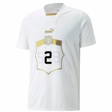Kandiny Hombre Camiseta Serbia Orsoja Vajda #2 Blanco 2ª Equipación 22-24 La Camisa Chile