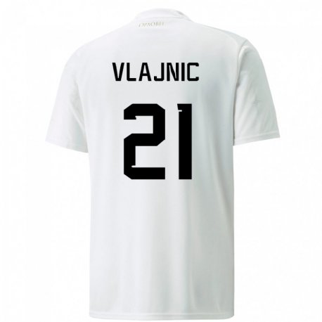 Kandiny Hombre Camiseta Serbia Tyla Jay Vlajnic #21 Blanco 2ª Equipación 22-24 La Camisa Chile