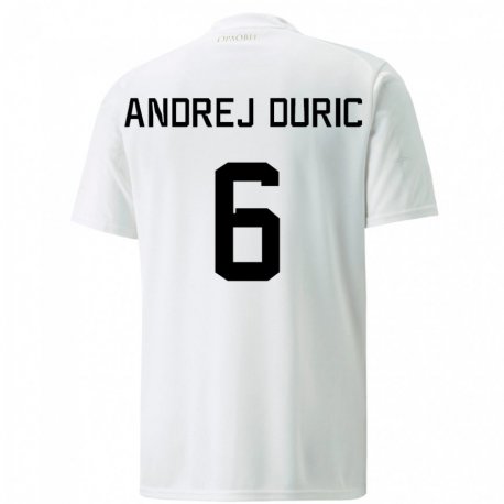 Kandiny Hombre Camiseta Serbia Andrej Duric #6 Blanco 2ª Equipación 22-24 La Camisa Chile