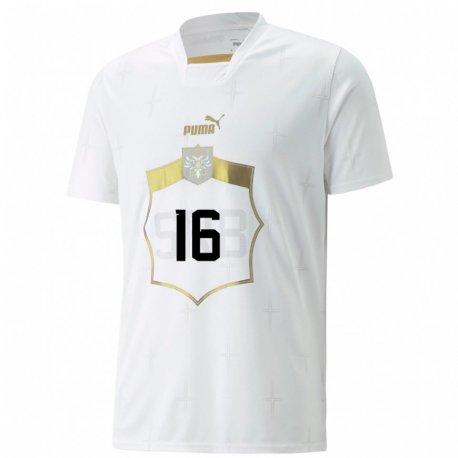 Kandiny Hombre Camiseta Serbia Bojan Kovacevic #16 Blanco 2ª Equipación 22-24 La Camisa Chile