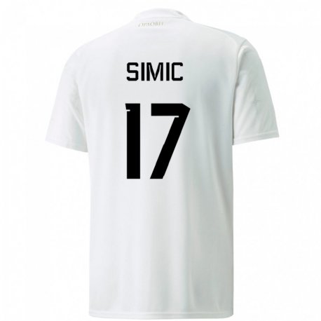 Kandiny Hombre Camiseta Serbia Jan Carlo Simic #17 Blanco 2ª Equipación 22-24 La Camisa Chile