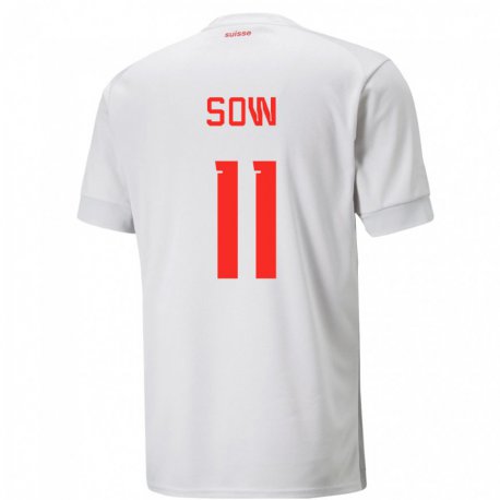 Kandiny Hombre Camiseta Suiza Coumba Sow #11 Blanco 2ª Equipación 22-24 La Camisa Chile