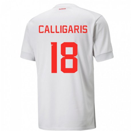 Kandiny Hombre Camiseta Suiza Viola Calligaris #18 Blanco 2ª Equipación 22-24 La Camisa Chile