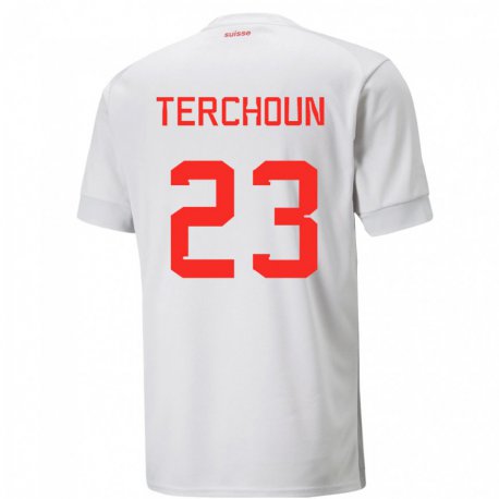 Kandiny Hombre Camiseta Suiza Meriame Terchoun #23 Blanco 2ª Equipación 22-24 La Camisa Chile