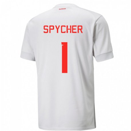 Kandiny Hombre Camiseta Suiza Tim Spycher #1 Blanco 2ª Equipación 22-24 La Camisa Chile
