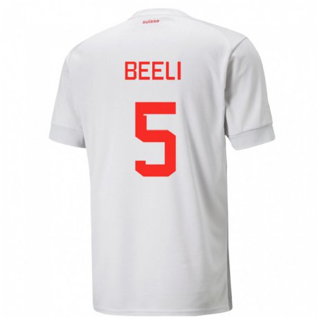 Kandiny Hombre Camiseta Suiza Mischa Beeli #5 Blanco 2ª Equipación 22-24 La Camisa Chile