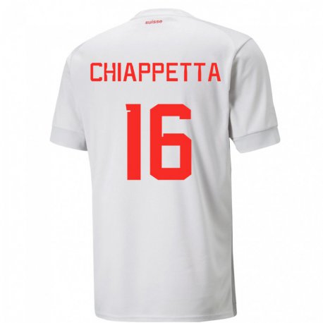 Kandiny Hombre Camiseta Suiza Carmine Chiappetta #16 Blanco 2ª Equipación 22-24 La Camisa Chile