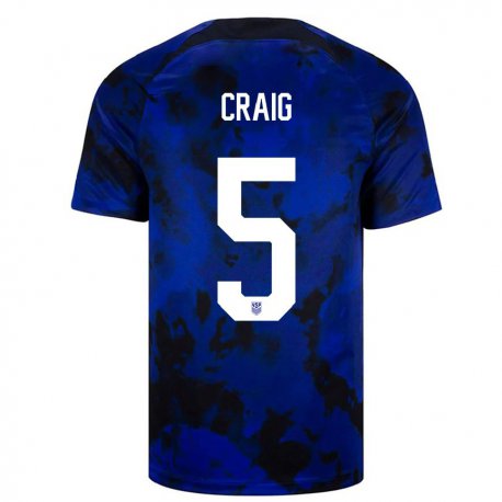 Kandiny Hombre Camiseta Estados Unidos Brandan Craig #5 Azul Real 2ª Equipación 22-24 La Camisa Chile