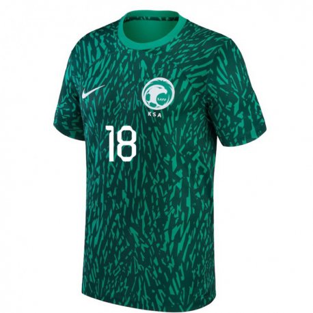 Kandiny Hombre Camiseta Arabia Saudita Qasim Sultan #18 Verde Oscuro 2ª Equipación 22-24 La Camisa Chile