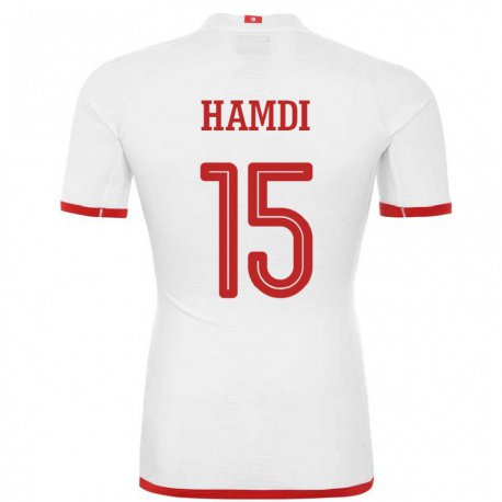 Kandiny Hombre Camiseta Túnez Hanna Hamdi #15 Blanco 2ª Equipación 22-24 La Camisa Chile