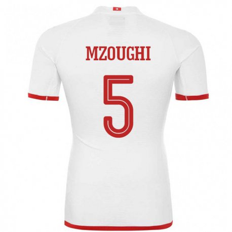 Kandiny Hombre Camiseta Túnez Iskander Mzoughi #5 Blanco 2ª Equipación 22-24 La Camisa Chile