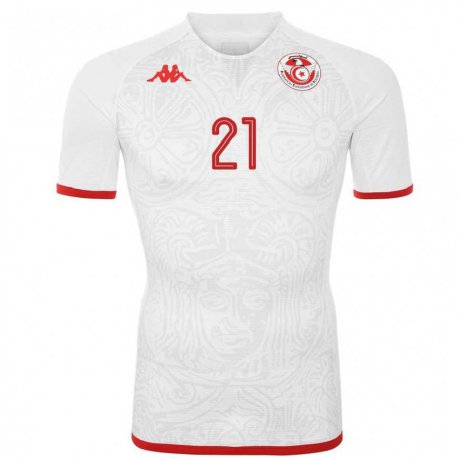 Kandiny Hombre Camiseta Túnez Firas Mehdouani #21 Blanco 2ª Equipación 22-24 La Camisa Chile