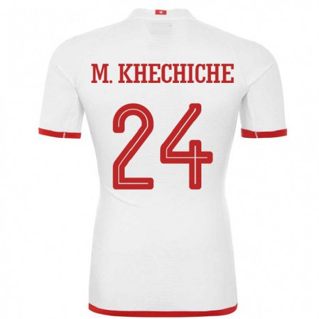 Kandiny Hombre Camiseta Túnez Mohamed Amine Khechiche #24 Blanco 2ª Equipación 22-24 La Camisa Chile