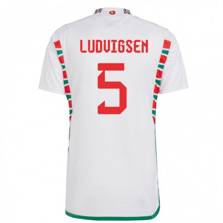 Kandiny Hombre Camiseta Gales Kai Ludvigsen #5 Blanco 2ª Equipación 22-24 La Camisa Chile
