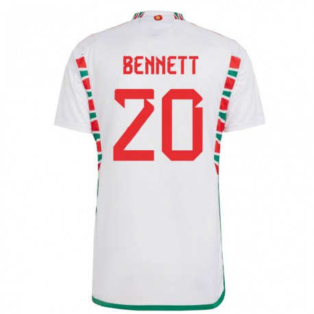 Kandiny Hombre Camiseta Gales Aaron Bennett #20 Blanco 2ª Equipación 22-24 La Camisa Chile