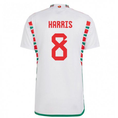 Kandiny Hombre Camiseta Gales Luke Harris #8 Blanco 2ª Equipación 22-24 La Camisa Chile