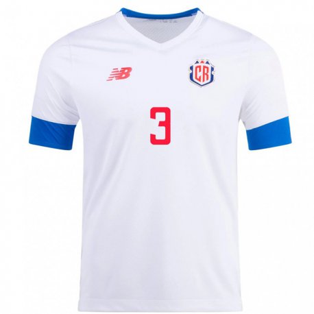 Kandiny Hombre Camiseta Costa Rica Douglas Sequeira #3 Blanco 2ª Equipación 22-24 La Camisa Chile