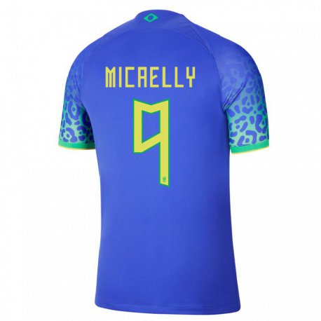Kandiny Hombre Camiseta Brasil Micaelly #9 Azul 2ª Equipación 22-24 La Camisa Chile