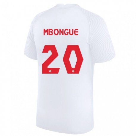 Kandiny Hombre Camiseta Canadá Hugo Mbongue #20 Blanco 2ª Equipación 22-24 La Camisa Chile