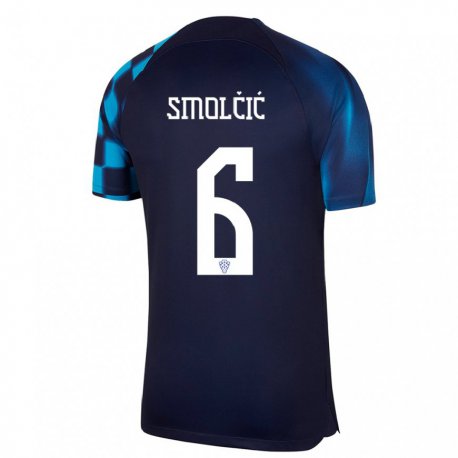 Kandiny Hombre Camiseta Croacia Hrvoje Smolcic #6 Azul Oscuro 2ª Equipación 22-24 La Camisa Chile