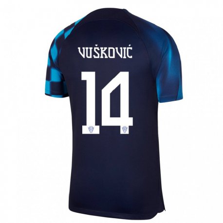 Kandiny Hombre Camiseta Croacia Mario Vuskovic #14 Azul Oscuro 2ª Equipación 22-24 La Camisa Chile