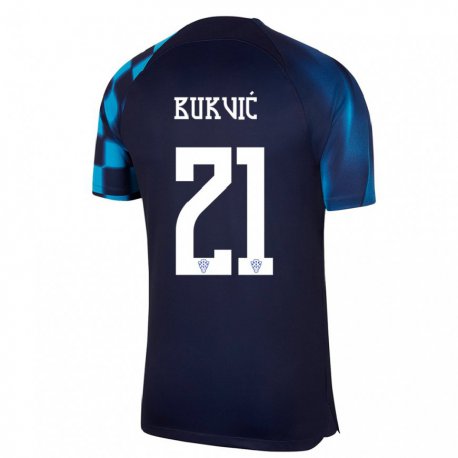 Kandiny Hombre Camiseta Croacia Domagoj Bukvic #21 Azul Oscuro 2ª Equipación 22-24 La Camisa Chile