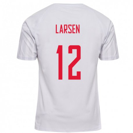 Kandiny Hombre Camiseta Dinamarca Stine Larsen #12 Blanco 2ª Equipación 22-24 La Camisa Chile