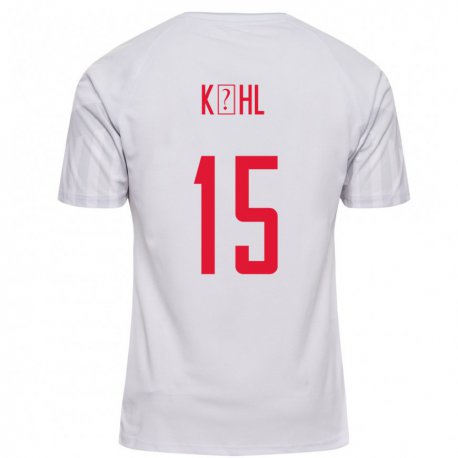 Kandiny Hombre Camiseta Dinamarca Kathrine Kuhl #15 Blanco 2ª Equipación 22-24 La Camisa Chile