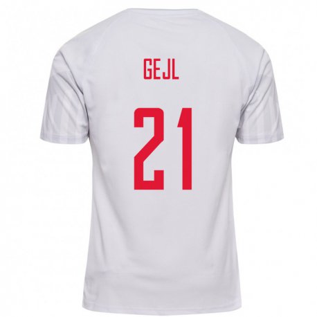Kandiny Hombre Camiseta Dinamarca Mille Gejl #21 Blanco 2ª Equipación 22-24 La Camisa Chile