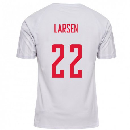 Kandiny Hombre Camiseta Dinamarca Kathrine Larsen #22 Blanco 2ª Equipación 22-24 La Camisa Chile