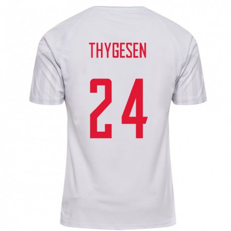 Kandiny Hombre Camiseta Dinamarca Sarah Thygesen #24 Blanco 2ª Equipación 22-24 La Camisa Chile