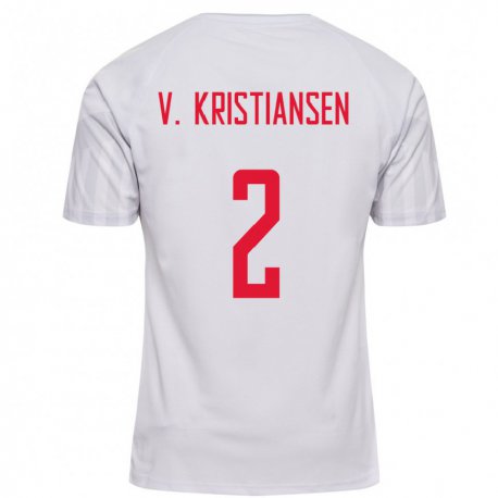 Kandiny Hombre Camiseta Dinamarca Victor Kristiansen #2 Blanco 2ª Equipación 22-24 La Camisa Chile