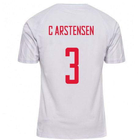 Kandiny Hombre Camiseta Dinamarca Rasmus Carstensen #3 Blanco 2ª Equipación 22-24 La Camisa Chile