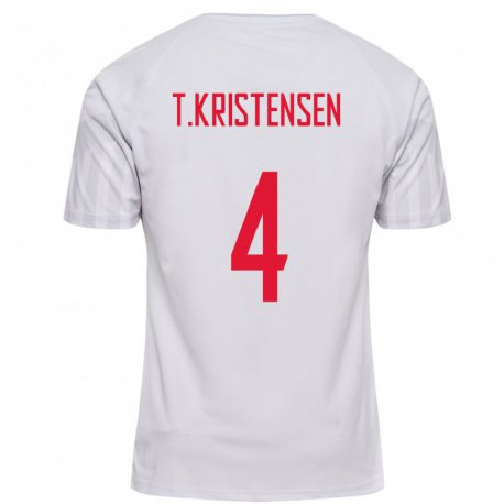 Kandiny Hombre Camiseta Dinamarca Thomas Kristensen #4 Blanco 2ª Equipación 22-24 La Camisa Chile