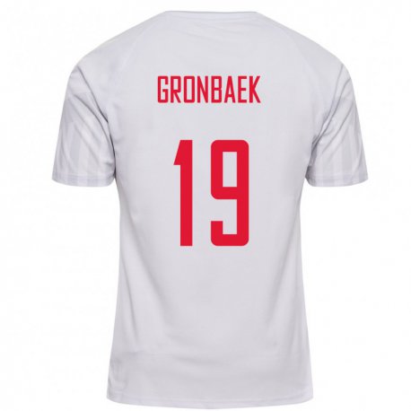 Kandiny Hombre Camiseta Dinamarca Albert Gronbaek #19 Blanco 2ª Equipación 22-24 La Camisa Chile