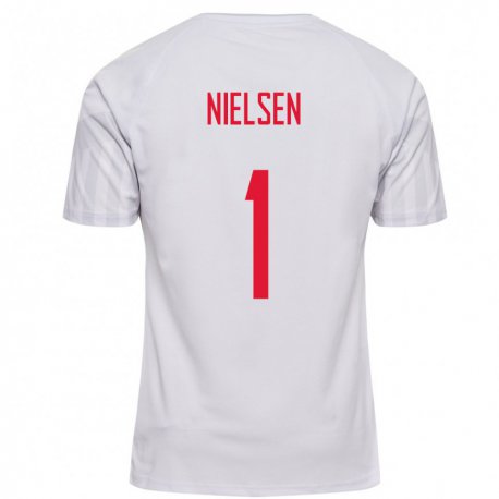 Kandiny Hombre Camiseta Dinamarca Magnus Nielsen #1 Blanco 2ª Equipación 22-24 La Camisa Chile