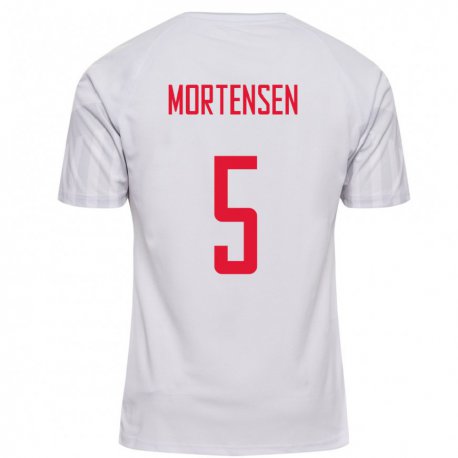 Kandiny Hombre Camiseta Dinamarca Gustav Mortensen #5 Blanco 2ª Equipación 22-24 La Camisa Chile