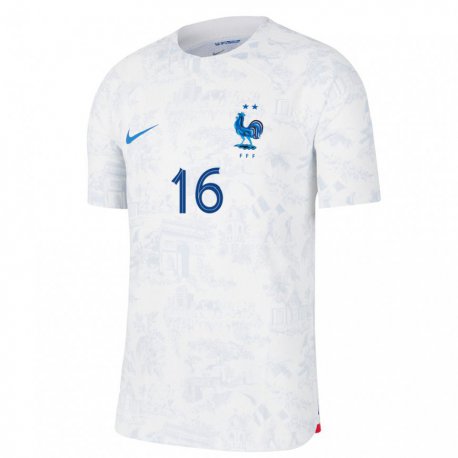 Kandiny Hombre Camiseta Francia Justine Lerond #16 Blanco Azul 2ª Equipación 22-24 La Camisa Chile