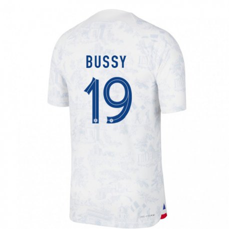 Kandiny Hombre Camiseta Francia Kessya Bussy #19 Blanco Azul 2ª Equipación 22-24 La Camisa Chile