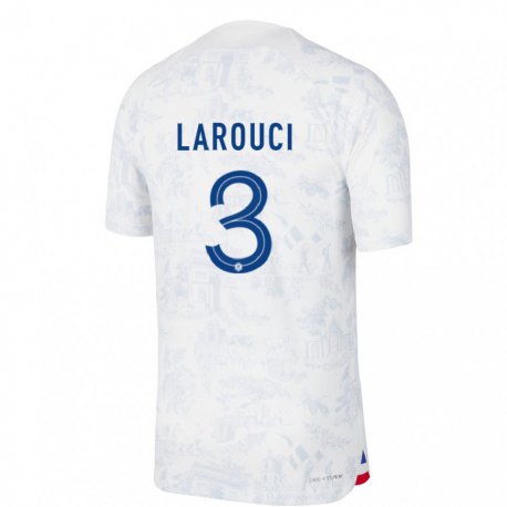 Kandiny Hombre Camiseta Francia Yasser Larouci #3 Blanco Azul 2ª Equipación 22-24 La Camisa Chile