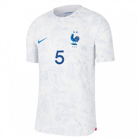 Kandiny Hombre Camiseta Francia Tanguy Nianzou #5 Blanco Azul 2ª Equipación 22-24 La Camisa Chile