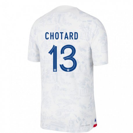 Kandiny Hombre Camiseta Francia Joris Chotard #13 Blanco Azul 2ª Equipación 22-24 La Camisa Chile